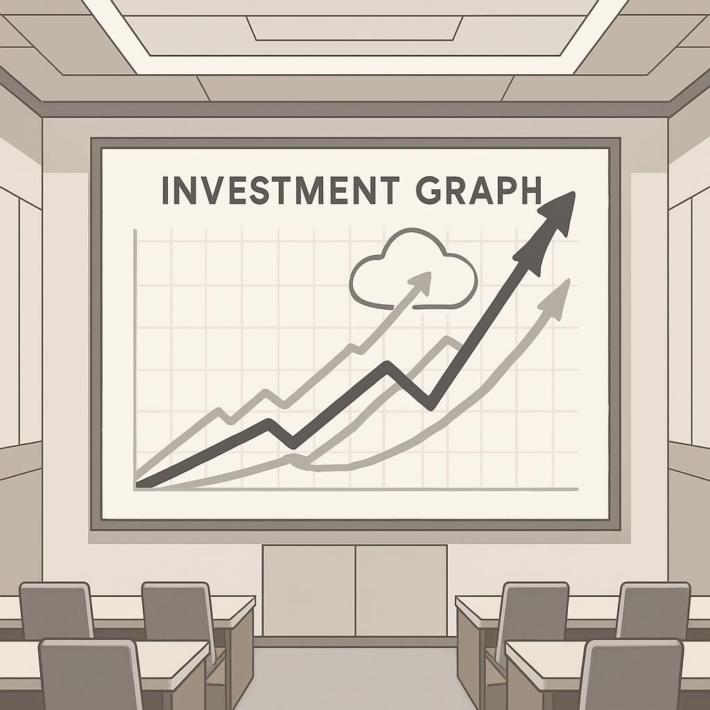 _creation of an image graph on a projector screen with a title of "INVESTMENT GRAPH"_