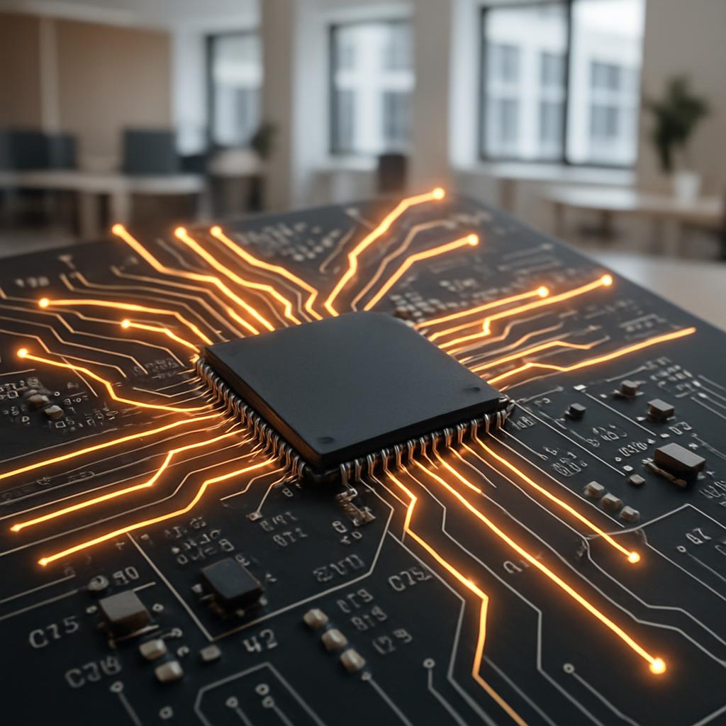 An image of a computer chip with glowing yellow circuitry.